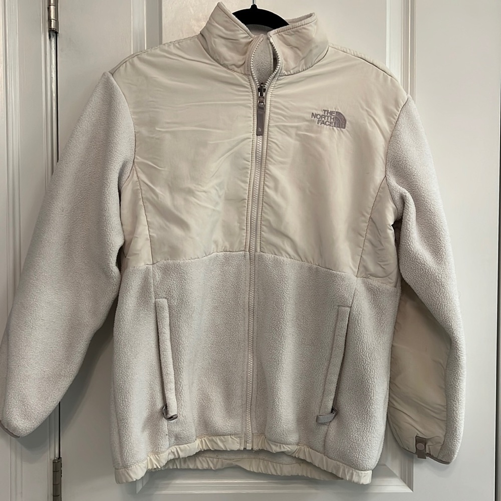Ivory/white/gray North Face Polartec fleece. Size girls XL.